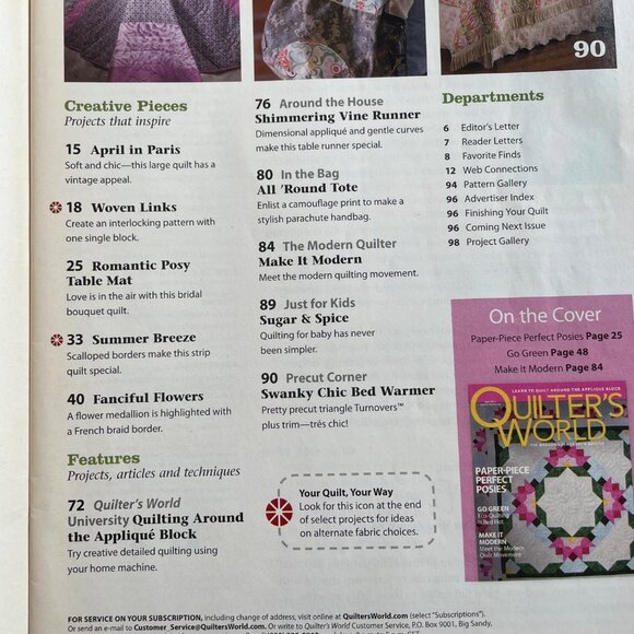 Quilters World Crafting Magazine April 2011 Vol 33 No 2 Paper Piece Posies u - Picture 7 of 12